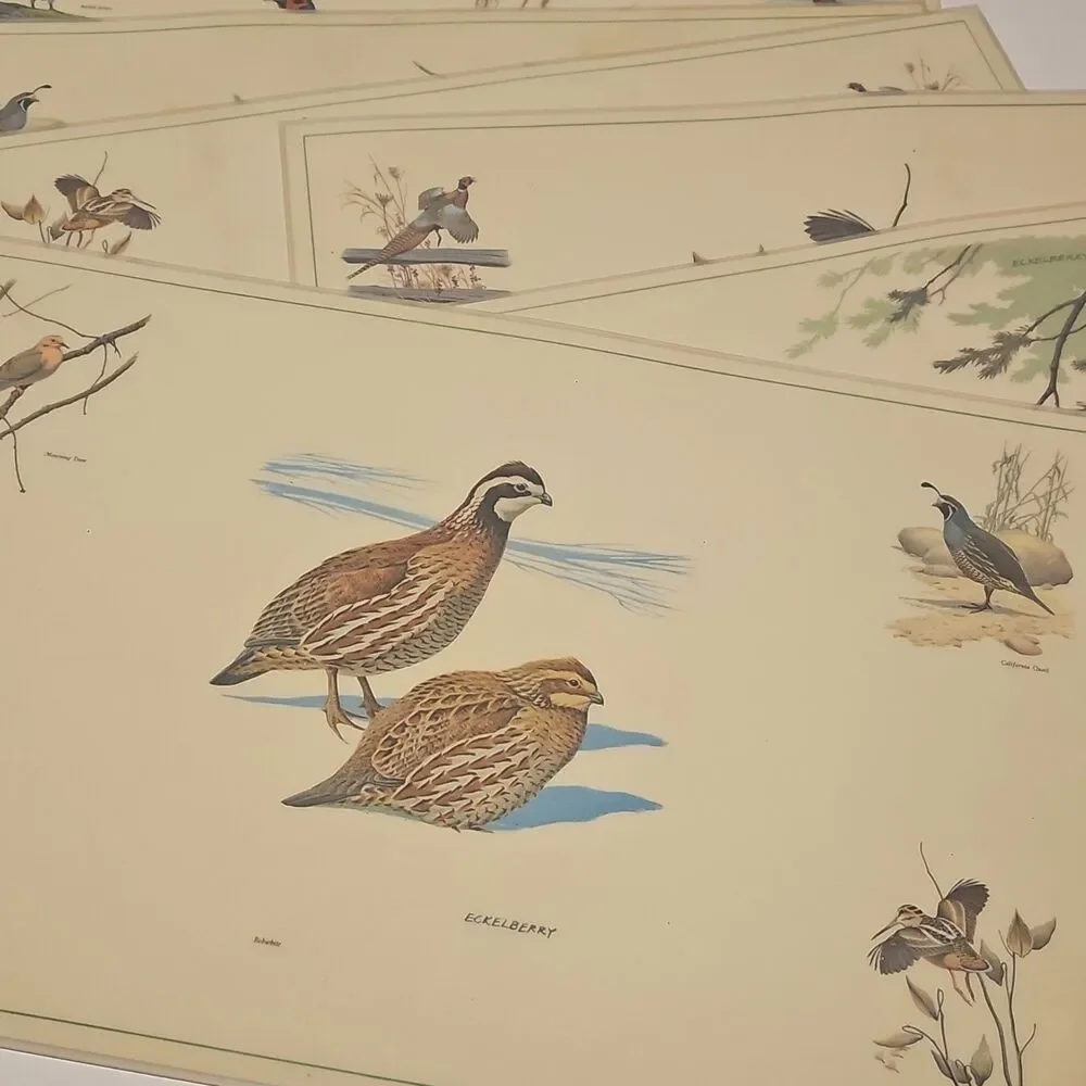 Vintage Eckelberry Bird PlacematSet Quail Pheasant Wildlife Sporting Lodge Decor - Picture 1 of 10
